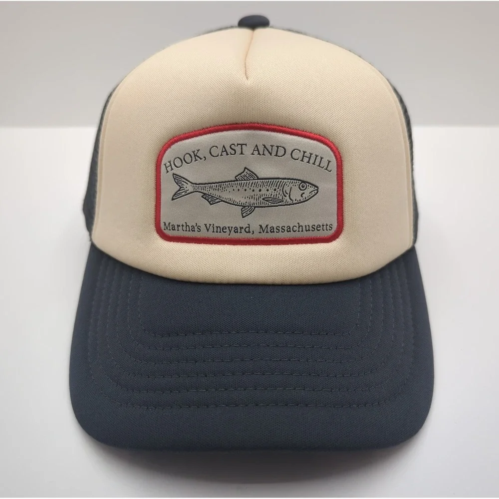 La Valentina Martha's Vineyard Hook Cast Chill Trucker Hat Navy Cream Snapback